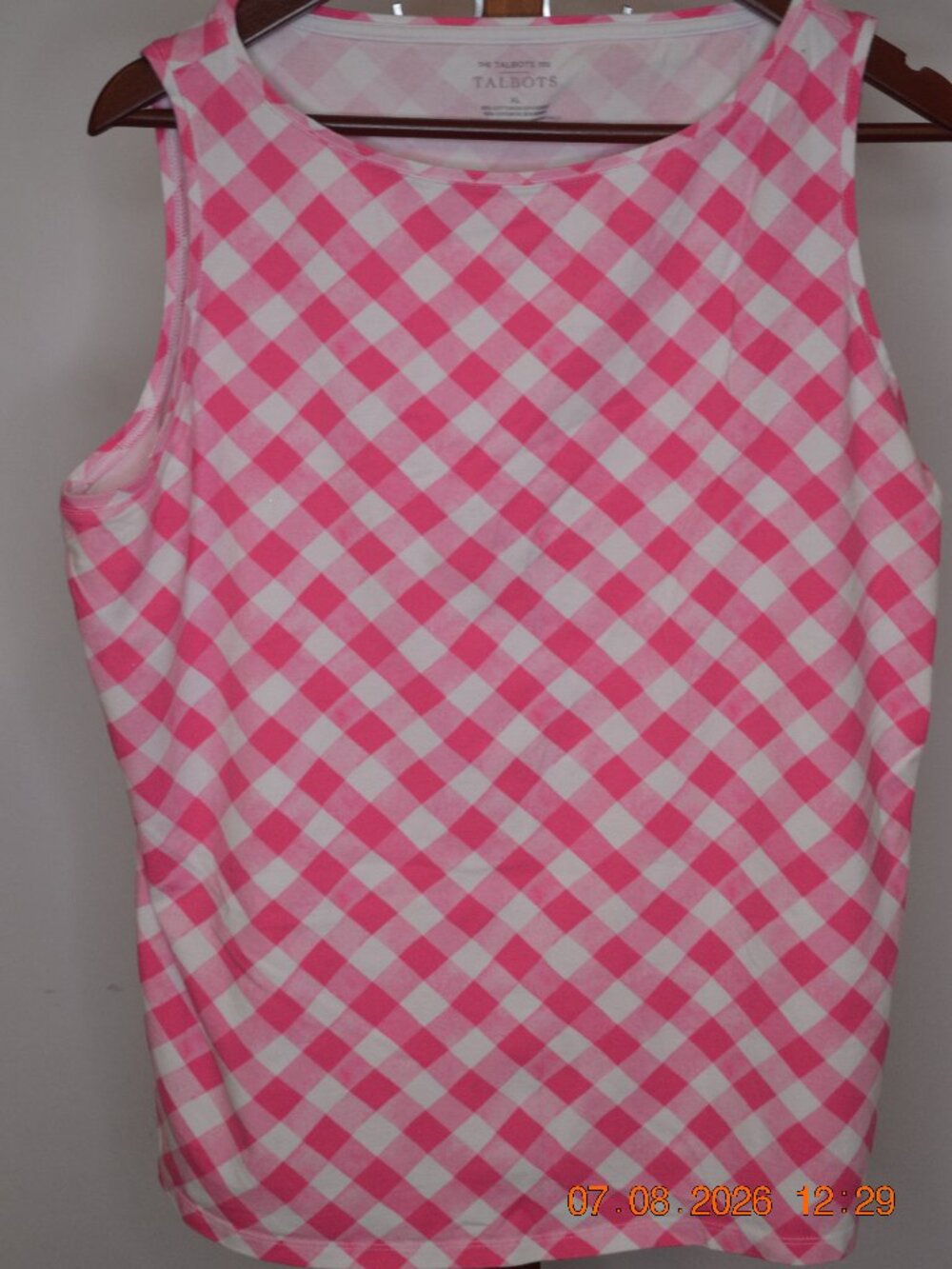 Talbots Women's XL Pink Checkered Sleeveless Cotton Tank Top